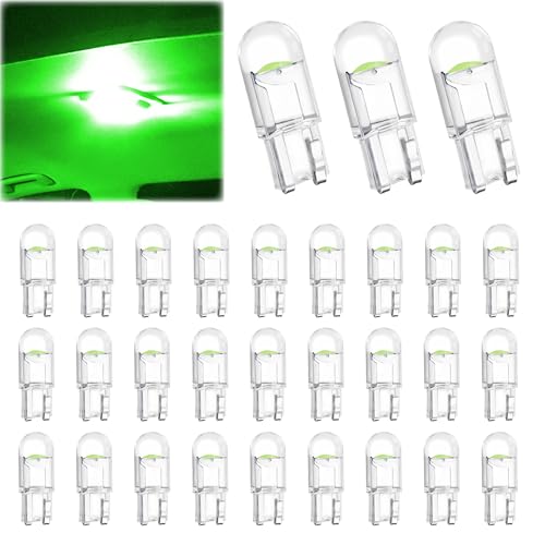 Image of ecocstm 30 PCS Car 194 LED Bulbs, 168 2825 W5W T10 Wedge COB LED Replacement Bulb, Error Free Interior Bulb for Dashboard Light, Dome Lights (Green)