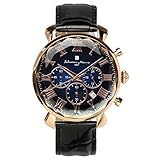 [サルバトーレマーラ] 腕時計 ウォッチ 多面カットガラス クロノグラフ 革ベルト グラデーション メンズ グリーン ブルー ブラック SM19104-PGBLBK