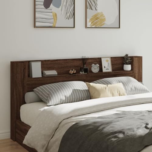 Teenpull Cabecero de cama LED con estante, color marrón roble, 220 x 16,5 x 103,5 cm, para cama de matrimonio, diseño moderno