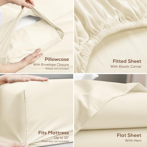 Image of Utopia Bedding Queen Size Sheet Set - 4 Piece Bed Sheets, Soft and Breathable Microfiber, Includes 1 Fitted Sheet, 1 Flat Sheet and 2 Pillowcases - Oeko Tex (Ivory)