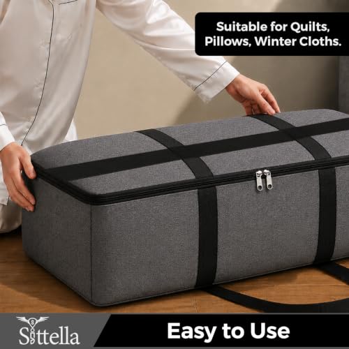 Image of SITTELLA Foldable Storage Bags, 58 L, Grey, 3 Pack | Fabric Storage Organizer Box, With Zip, Blanket & Quilt Storage, Space Saving Container