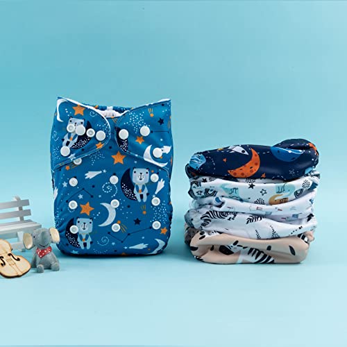 babygoal Reusable Cloth Diapers 6 Pack+6pcs Rayon from Bamboo Inserts+Wet Bag, One Size Adjustable Washable Pocket Nappy Covers for Baby Boys and Girls by babygoal - Image 6