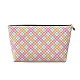 GVYGVY Organizador pequeño de neceser de viaje para maquillaje – Bolsa de aseo de viaje de cuero con estampado a cuadros de melocotón para mujeres y hombres, bolsas organizadoras para bolso con