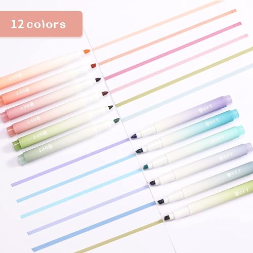 Image of SHUTTLE ART 12 PCS Pastel Highlighter Pens | Dual Tip Soft Color Markers for Journaling, Note Taking, Office & School Supplies | Aesthetic Stationery Cute Highlighters for Study, Planner & Art (Set)