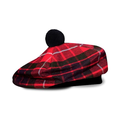 Image of Scottish Tam O' Shanter Hat Tartan Bonnet Pom Pom Wool Flat Cap One Size