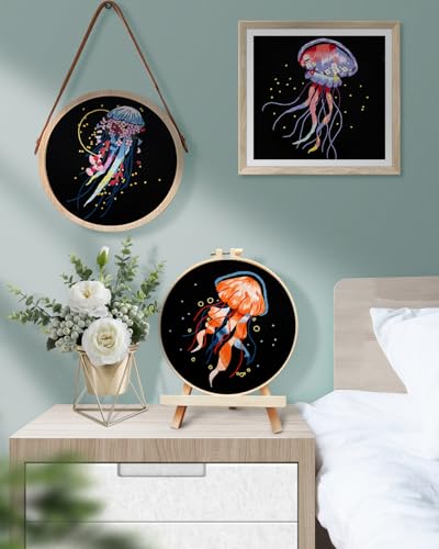 Image of TINDTOP 5 Pack Embroidery Kit for Adult, Embroidery DIY Starter Kit | for Beginners Include Embroidery Cloth Hoops Threads for Craft Lover Hand Stitch with Embroidery Skill Techniques
