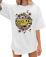 ★Material: This womens vintage oversized rock music shirt is made of Cotton Blend, super soft and comfortable to wear. ★Features: Retro oversized rock band tee blouse, boho flowers graphic tshirt for women, funny letter print short sleeve casual loos...