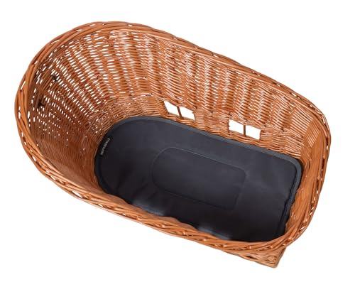Basil Pasja Hundefahrradkorb MIK L, 38 l, Hinten, Aus handgeflochtener Weide, Inkl. abschließbarer MIK-Adapterplatte, Abnehmbar, Mit waschbarem Kissen, Ideal für Fahrradtouren mit deinem Hund