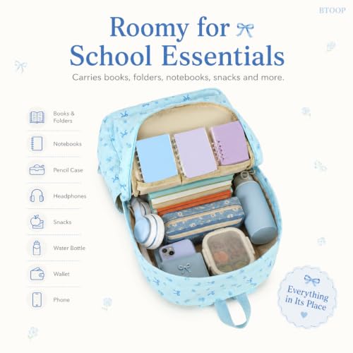 Image of BTOOP School Backpack for Teens Large Cute Bookbag Lightweight 15.6 inch Laptop Bag for Girls Women Casual High School College