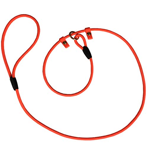 Retrieverleine 2m aus runder BioThane - Moxonleine mit Zugstopp, Wasserabweisende Leine, Hundeleine mit Halsband für Retriever, 8mm dick, 2m lang, Orange