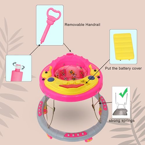 Image of Presents Baby Walker for 6-18 Month Baby boy with Music and Detachable Parental Push Handle for Unisex Kids (Pink)