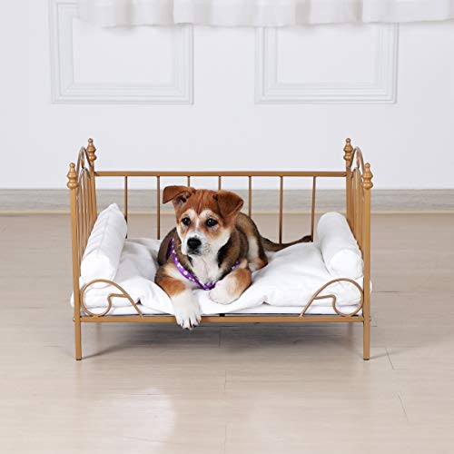 Pet Bed, Dog Bed with Metal Frame and Detached White Velvet Cushion with 2 Pillow for Small Dog - Image 4