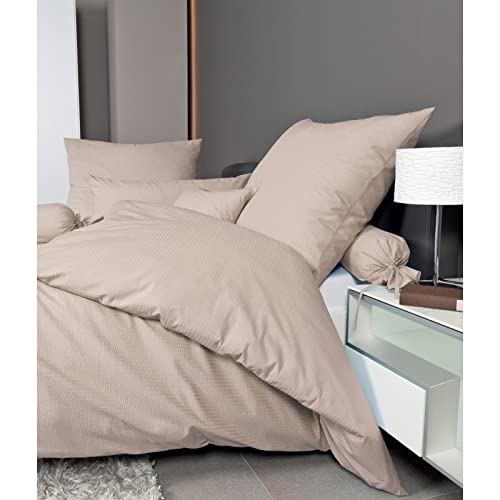 Janine Mako Soft Seersucker Bed Linen Plain Piano 135 x 200 cm and Pillowcase 80 x 80 cm Natural