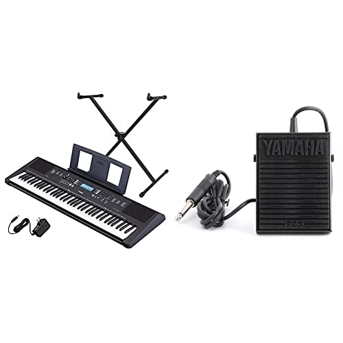 Yamaha PSR-EW310 76-key Portable Keyboard Bundle with Stand and Power Supply & FC5 Compact Sustain Pedal for Portable Keyboards, black