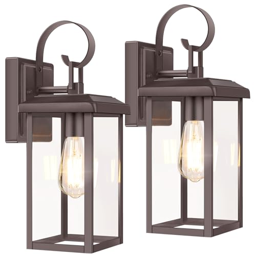 Image of BesLowe 2-Pack 15 inch Outdoor Wall Light Fixtures, Brown Modern Porch Sconces