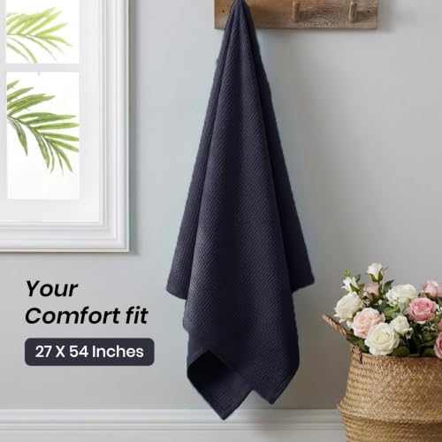 Image of Mush Bamboo Dual Texture Waffle Terry Bath Towel | 500 GSM Ultra Soft, Highly Absorbent, Quick Dry Towels | Large Towels for Bath, Gym, Spa | Charcoal Grey (70x140 cm)