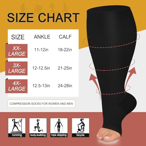 Image of FuelMeFoot Plus Size Compression Socks Wide Calf for Women & Men Knee High Toeless Compression Stockings for Circulation