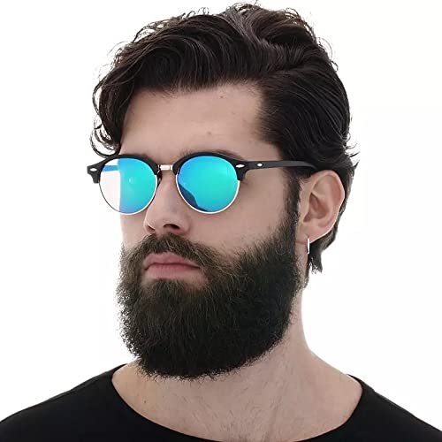 Image of AUGEN By Visions India Retro Vintage Round Abstract Unisex Sunglasses UV400 Protected Medium Size (Blue, 122)