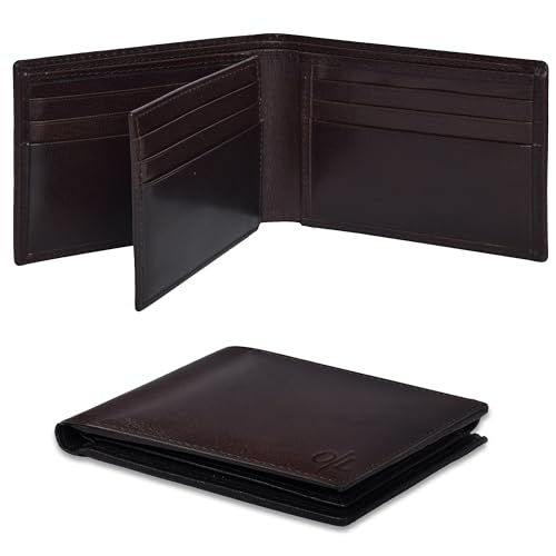 Image of Oak Leathers Leather Wallet for Men - RFID Bifold Wallets with 9 Credit Cards 1 ID Window Slim Minimalist Front Pocket Gift For Men