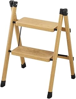 Ladder Step Ladders 2 Step Stool Ladder Woodgrain Design Stepladders Metal Lightweight Folding Step Stool with Cute Wide Pedal Ladder for Home Portable Step Stool