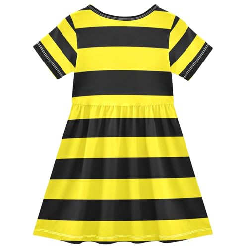 ALAZA Girls' Dresses Black and Yellow Stripes Short Sleeve Dresses2