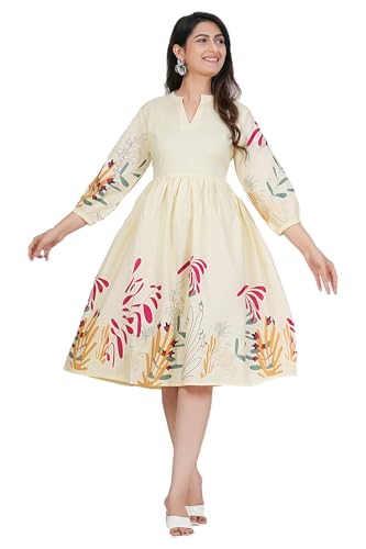 Image of Monique Brand Women's /Girls Cotton Kurta for Women Floral Printed Regular Fit Anarkali Kurta ||Floral Flared Western Dress