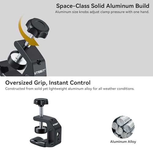 Image of UTEBIT Desk C-Clamp for Desktop Mount Holder, Aluminum Universal Table Clamp with 1 /4 and 3 /8 Thread Hole, 0.36 inch-1.2 inch Desktop DSLR Mount for Shelves, Desk, Rods, Camera