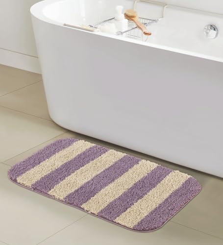 Image of Obsessions Ultra-Absorbent Quick-Dry Bath Mat | 1400 GSM Polyester | Soft, Non-Slip & Fast-Drying Bathroom Rug for Safety & Comfort | 40 x 60 cm | Mouve and Light Beige