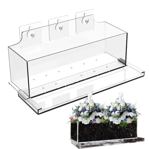 Macetas para ventanas, macetas para alféizar de ventana - Maceta rectangular con adhesivo absorbente, maceta de jardín con agujeros de drenaje y bandejas