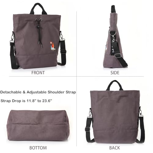 Image of Women Canvas Tote Handbags Casual Shoulder Work Bag Crossbody Bag with Sunshine Embroidery