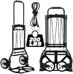 Folding Hand Truck and Dolly, 200 LB Capacity Upgraded Aluminum Cart, Extended Handle Portable for Travel, Moving, Shopping, Office Use, Black