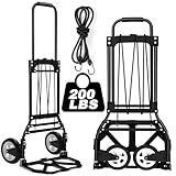 LEVORY J Folding Hand Truck and Dolly, 200 LB Capacity Upgraded Aluminum Dolly Cart, Extended Handle Portable Dolly for Travel, Moving, Shopping, Office Use, Black