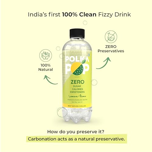 Image of POLKA POP - Flavoured Sparkling (Fizzy) Water | Lemon Lime & Peach | Pack of 24 (300 ml Each) | 100% Natural Flavour | Zero Sugar & Zero Calories | No Aspartame or Stevia