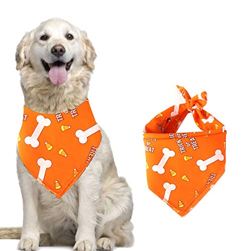 HQdeal Dog Bandana, Halloween Pet Bandanas,Pumpkin Pet Scarf Neckerchief, cat bib, Reversible Triangle Dog Scarf for Halloween, christmas, Thanksgiving (orange)