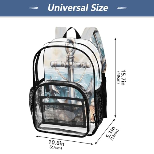 Anchor Seashell Watercolor Clear Backpack Heavy Duty See Through Transparent PVC BookBag for Kids Boy Girl School Work4