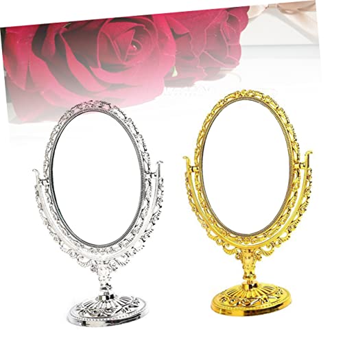HOMSFOU 2 Pçs Espelho De Dupla Face Espelho De Mesa Espelho De Maquiagem Para Mesa Retro Espelho De