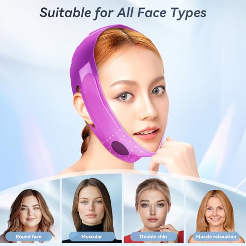 V-Line Face Lifting Mask, Double Chin Reducer Chin Support Strap Face Mask (Purple)