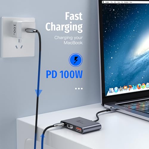 Image of Techie 3-in-1 Type-C HDMI Hub with 4K 60Hz Output 100W Power Delivery Charging and USB 3.2 10Gbps Port for MacBook iPad Pro Windows Laptops and Tablets