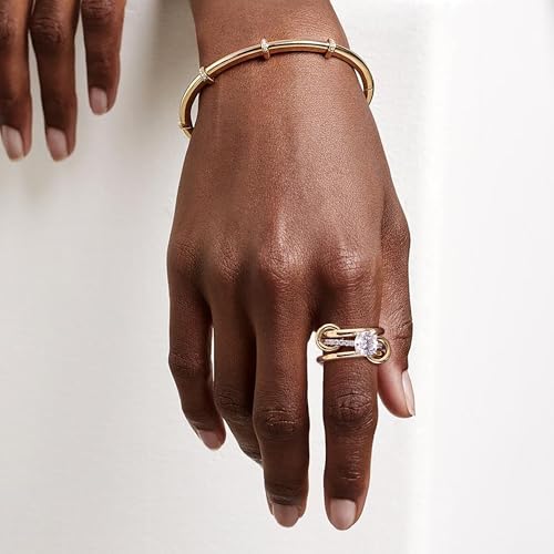 1CT Sterling Silver Engagement Rings Interlocking AAAAA Cubic Zirconia CZ Wedding Multi Ring Mixed Metals Stack Rings Set Silver/Gold Size 5-104