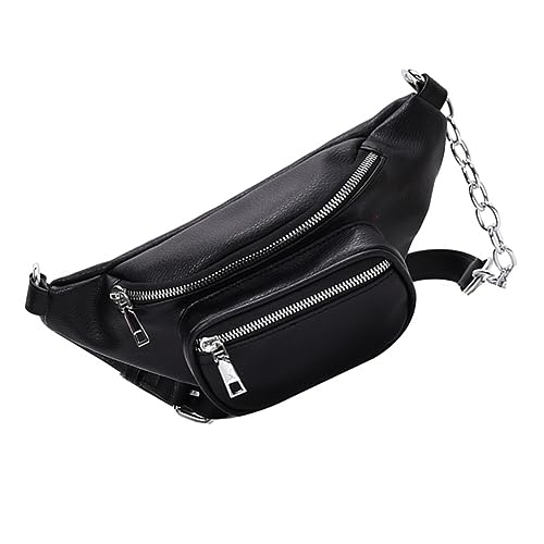 FOMIYES Riñonera de PU para Mujer Bolso de Cintura con Cadena Bandolera de Hombro Elegante y Duradera Diseño Compacto y Moderno para Uso Diario Negro
