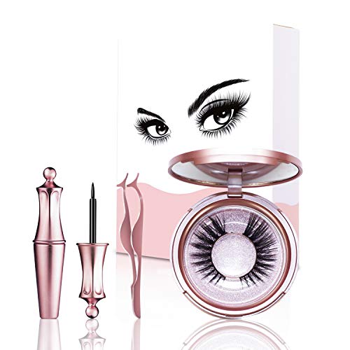 Magnetic Eyelashes, Magnetic Eyeliner, Easier To Use 5 Magnets Magnetic False Lashes Set (Rose gold)