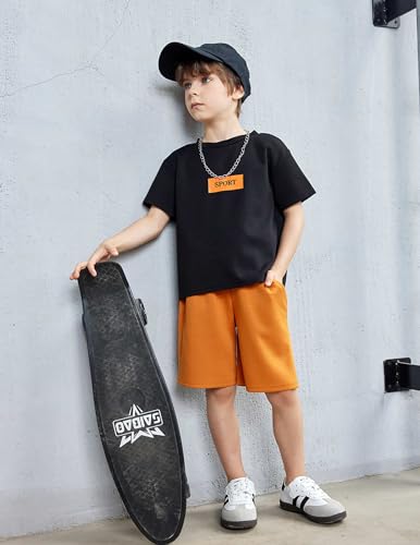 Image of Arshiner Boys Drop Shoulder T-Shirt & Drawstring Waist Shorts Summer Casual Outfits (5-12 Years)