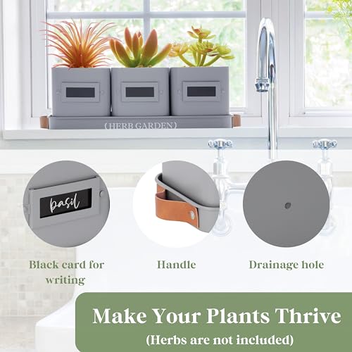 PERFNIQUE-Indoor-Herb-Garden-Herb-Garden-Planter-Set-with-Tray-Farmhouse-Indoor-Plant-Pots-Windowsill-Herb-Garden-with-DrainagePlanter-only-for-IndoorOutdoor-Window-PotsGrey PERFNIQUE Indoor Herb Garden Herb Garden Planter Set with Tray Farmhouse Indoor Plant Pots Windowsill Herb Garden with DrainagePlanter only for IndoorOutdoor Window PotsGrey
