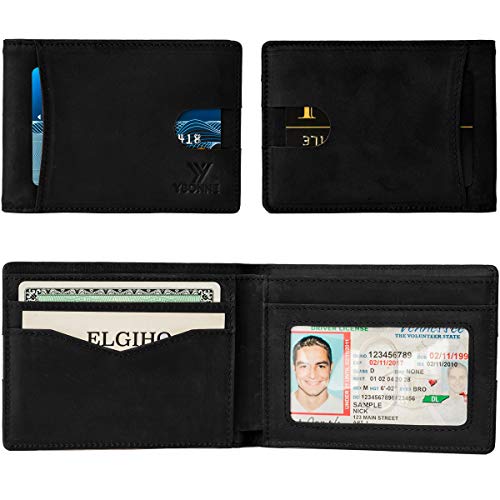 Image of YBONNE Functional Compact RFID Blocking Bifold Wallet for Men, Made of Finest Genuine Leather