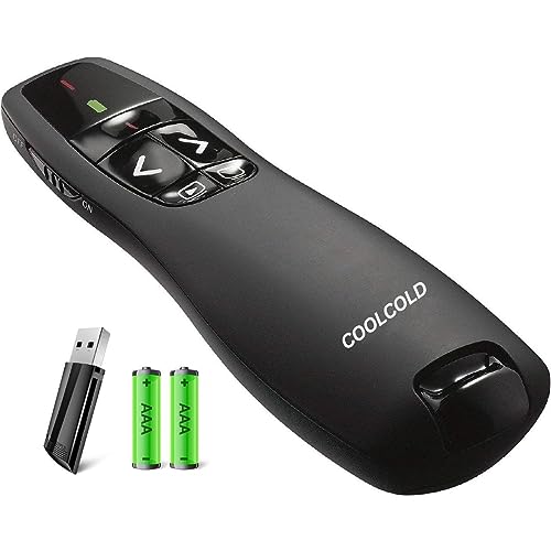 Image of COOLCOLD Laser Pointer, Wireless Presentation Clicker, PPT Presenter Slide Changer Controller with USB Receiver, Battery Indicator for Mac, Computer, Laptop, Windows, Slideshow Google Slide (Black)