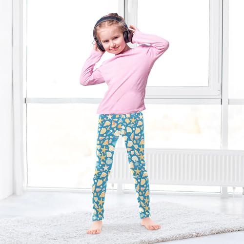 Seashells Different Shapes and Starfish Kids Girl's Leggings Stretch High Waisted Dance Pants Gym4