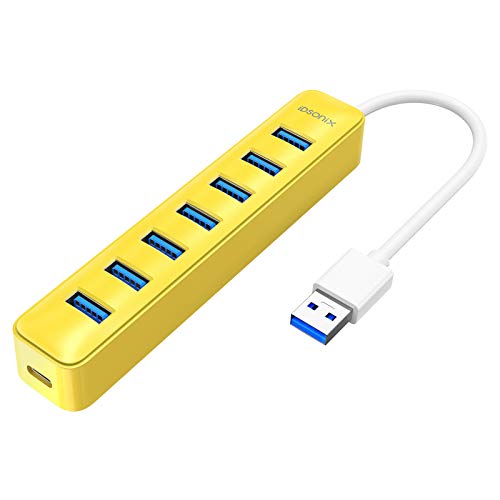 iDsonix USB 3.0 Hub, 7-Port 5V / 3A Powered USB Hub, 5Gbps HighSpeed Data Transmission USB Splitter for Laptop, iMac, Surface Pro, XPS, USB Flash Drives, Mobile HDD, Printer, Camera, and More -Yellow