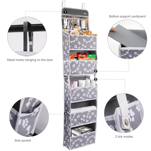 Dog Toy Basket - 5-Shelf Hanging Organizer with 2 Metal Hooks, 5 Pockets for Dog Leash, Harness, Toys & Treats - 62.5''(H) Bone Claw Print - Image 3