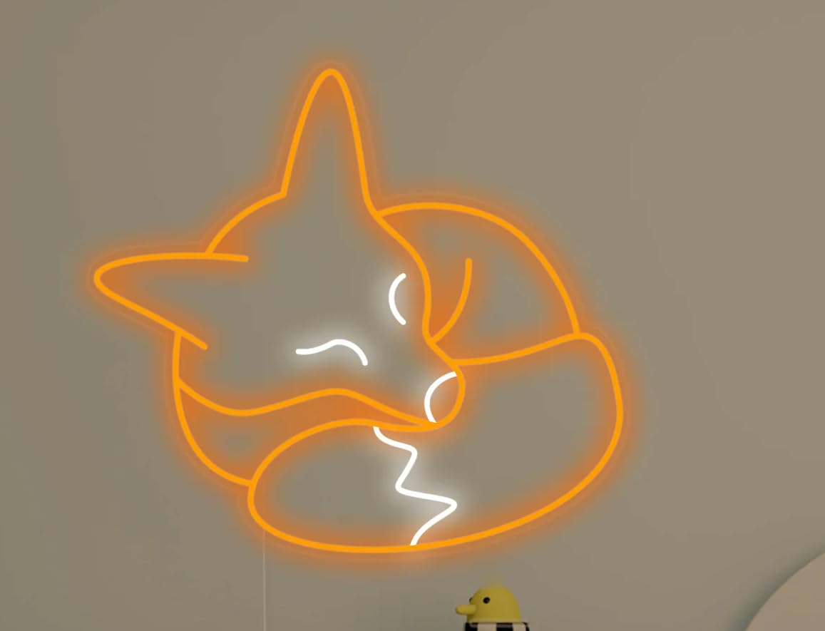 Letrero Zorro Dormilon Cartel Luminoso LED Escaparate, Decoración de Pared en Metacrilato, Luz Brillante, aproximadamente 50X50cm alimentación 12v