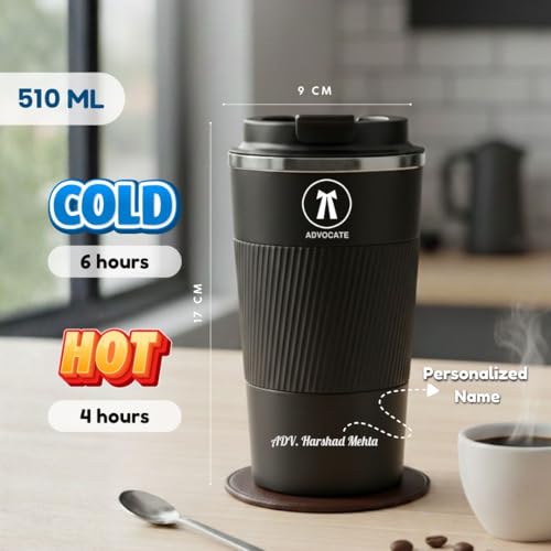 Image of Giftana Personalized Coffee Tumbler with Name, Customized Travel Mug with Lid, Coffee Mug for Men and Women, Birthday Gifts, Valentine's Day Gift, Corporate Gifts for Employee (Advocate)